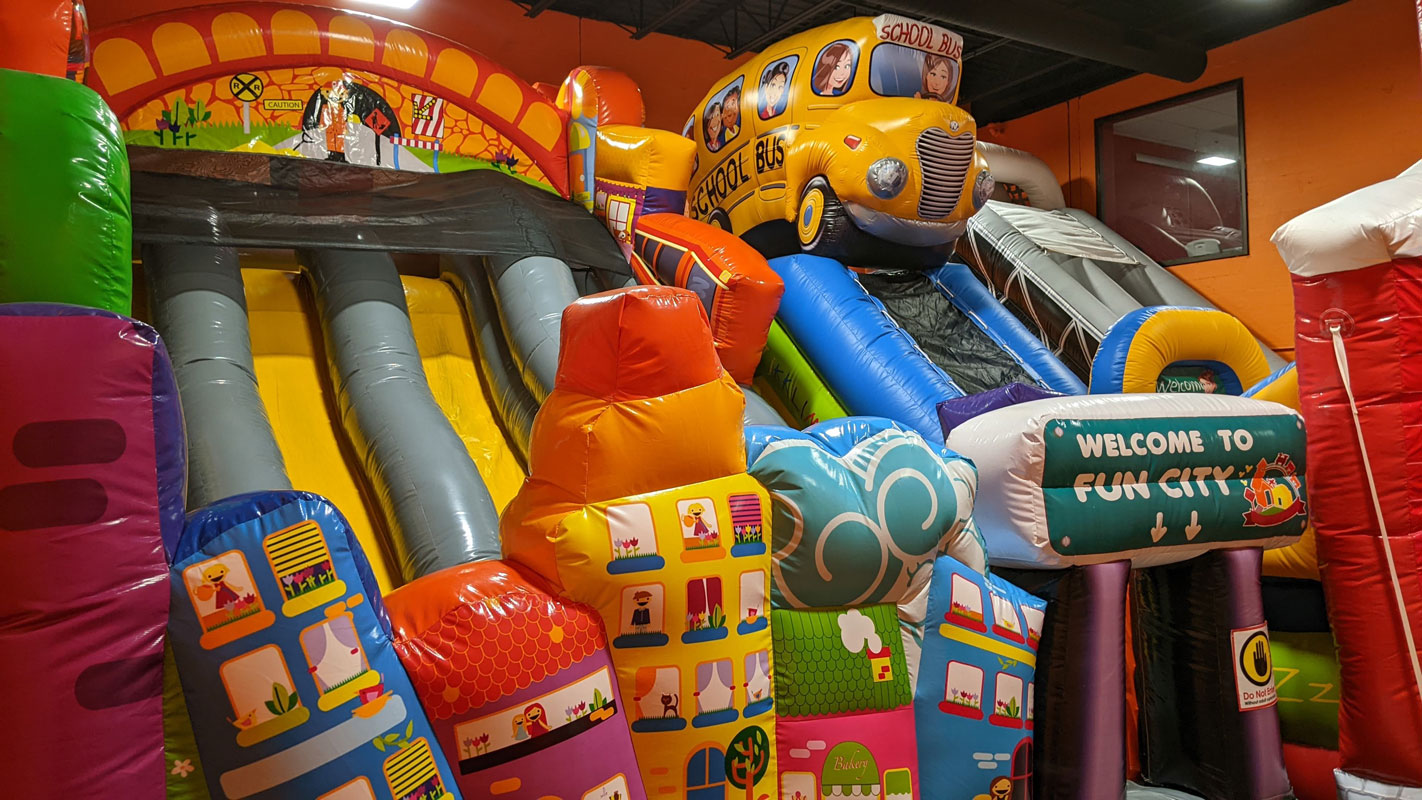 Bouncyland is a Family Activity Entertainment Center For Kids & Children in Muncie, Indiana! Features 15 bounce houses, toddler zone play area, arcade, birthday party hosting, My Plushy Pals where you can create your own stuffed animal, and concessions & dining! There's so many fun things for kids & children to do at Bouncyland in Muncie!